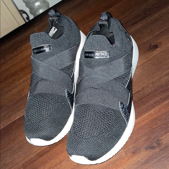Skechers Other - Skechers Black and White Slip-On Sneakers with Breathable Knit Upper